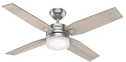 Hunter Fan, Ventilador de Techo con Luz y Control Remoto para Interiores, Mercado, 4 Aspas Reversibles, Color Niquel, 127 cm,Ideal para Verano e Invierno, Modelo 50650
