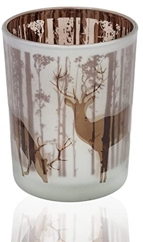 Windlicht Hirsch Glas Kupfer Glaswindlicht Kerzenhalter Weihnachten Rentier Teelicht edel Dekoration H=12,5cm D=10cm