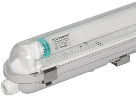 HOFTRONIC - LED-Feuchtraumleuchte 120 cm 3000K Warmweiß 18W 2520lm 140lm/W Flimmerfrei Verlinkbar T8 Werkstattlampe IP65 Wasserfest Wannenleuchte Leuchte für Garage Keller Bad Büro Warenhaus
