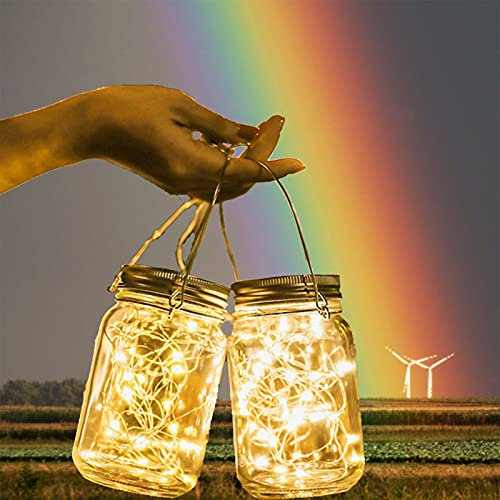 ZQX Solarleuchten für den Garten, Solar-Einmachglas-Lichter, für Innen- und Außenbereich, hängende Laterne, IP65, wasserdicht, Glas-Lichterkette für Garten, Terrasse, Hof, Party – Warmweiß, 2 Stück