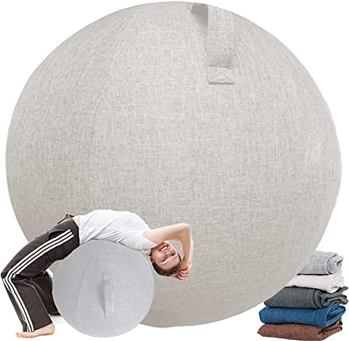 Vilypon Ballon Grossesse Swiss Ball Siege Ballon Bureau 65/75 cm Chaise Ballon pour Ballon Fitness/Yoga Ball/Ballon Gym/Ballon Pilates avec Housse de Protection antidérapante (55CM,Beige-Blanc)
