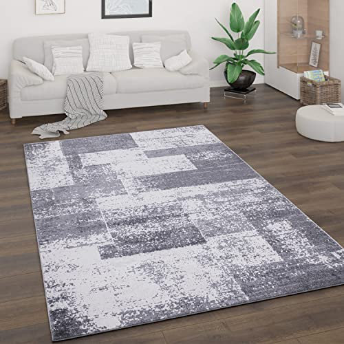 Paco Home Teppich Wohnzimmer Kurzflor Vintage Stil Abstrakt Modernes Geometrisches Rautenmuster Design, Grösse:120x160 cm, Farbe:Grau 2