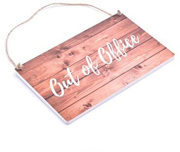 Schild mit Aufschrift Out Of Office – zum Aufhängen an Ihrer Bürotür, kleine, leichte Hinweise, um zu sagen, dass Sie nicht in (Holzeffekt)