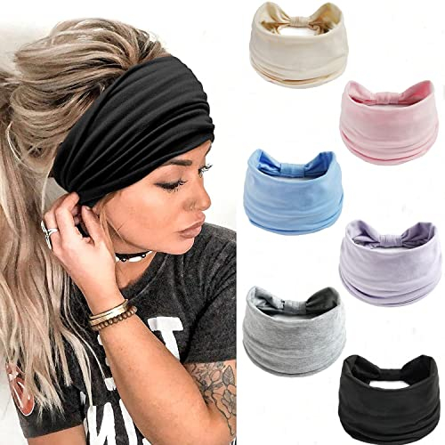 LadayPoa Stirnbänder Damen Frauen Breites Haarband Einfarbig Sport Yoga Kopfwickel Haarbänder Elastische Haarschmuck(6 Farben)