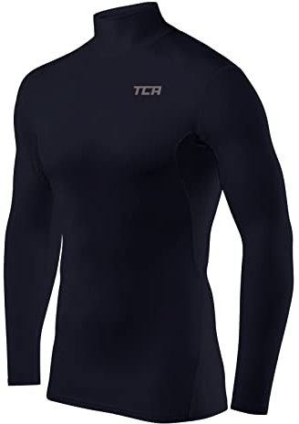 TCA Men's HyperFusion Compression Base Layer Top Long Sleeve Under Shirt - Mock Neck - Navy Blazer Mock, L