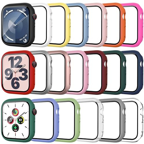 Tiorecime 20 Stück Schutzhülle für Apple Watch SE 3/SE 2/SE/Series 6/5/4 44mm, mit Displayschutzfolie aus gehärtetem Glas, harter Polycarbonat, kratzfest, kompatibel mit iWatch 44mm