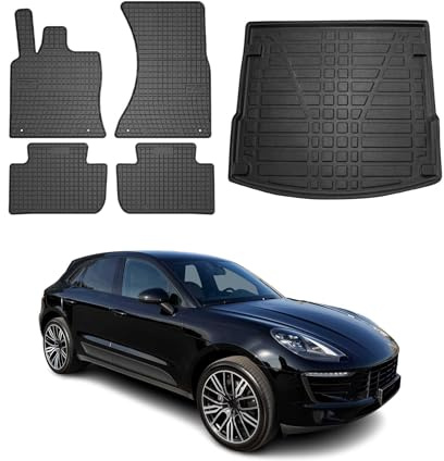 OMAC Fußmatten Kofferraumwanne für Porsche Macan 2015-2026 Gummi 5X Schwarz | inkl. Kofferraumwanne (Satz), Gummimatten, Automatten, Allwetter, Antirutsch, fahrzeugspezifisches Produkt, wasserdicht
