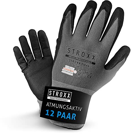 STROXX® 12er Paar Flexx Arbeitshandschuhe | Atmungsaktiv | Schutzhandschuhe | Gartenhandschuhe | Sicherheitshandschuhe | Montagehandschuhe | (10 (XL))