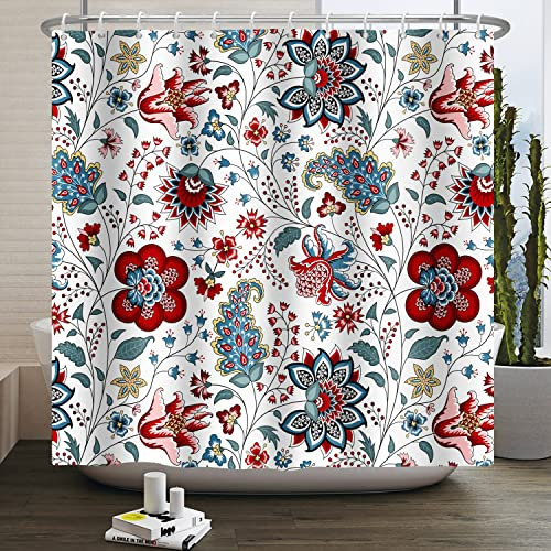 Bovlleetd 180x180cm Floral Rideau de Douche Boho Couleur Fleur Art Rideau de Bain Aquarelle Hawaiian Botanique Rideau de Salle de Bain Imperméable Rideau de Baignoire Elegent Rideaux de Douche