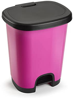 CABLEPELADO Cubo basura plástico, Cubo basura apertura pedal, Papelera de pedal, Cubo de pedal, Libre de BPA, 40 cm alto x 32 cm ancho x 28 cm fondo, Capacidad 18 Litros, Rosa con tapa negra