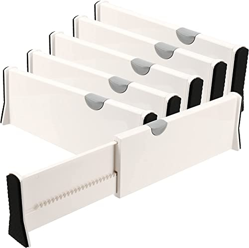 HEIHAK 6 Pack 15-21 Inch Adjustable Drawer Dividers, Expandable Adjustable Drawer Separators with Anti-Scratch Foam Edges for Kitchen, Bedroom, Office Drawers