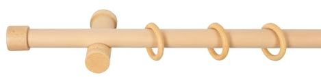 SN Deco - Stilgarnitur Gardinenstange Vorhangstange Cafiro, Holz, moderner Träger, 28 mm, 1-Lauf, Komplettset mit Ringen, 160 cm (Natur)