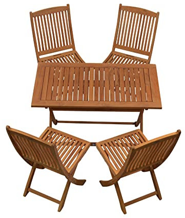 Kai Wiechmann Teak Sitzgruppen Set 4 Klappstühle und 1 Balkontisch klappbar 120 x 70 cm hochwertig