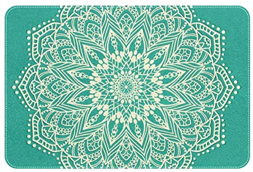 Teppich mit Rutschfester Rückseite für Wohnzimmer, Schlafzimmer, Badezimmer, Küche, Wohnkultur, Bodendekoration, Teppichmatte,Ethnische Retro Türkis Mandala mit Blumen