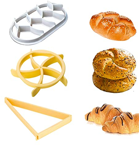 Juego de 3 sellos de pan para panecillos, prensas de pan, accesorios para hornear, empacador, rollo de pan, cortador de croissant, moldes para prensas, moldes para el hogar