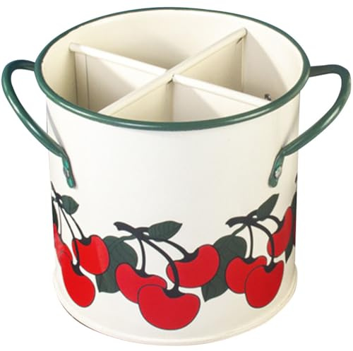 HEMOTON Utensilienhalter Küche, 17 x 12cm Küchenutensilienhalter, Retro-küchenutensilien aufbewahrung, Besteckhalter, Aufbewahrung, Utensilien-Organizer mit 4 Fächern Aufbewahrungseimer