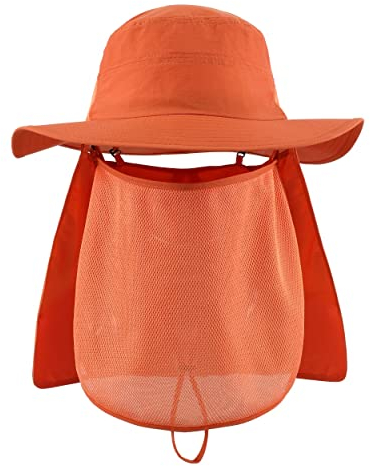 Magracy Sonnenhut für Herren, LSF 50+, breite Krempe, Safari-Hut mit Halsklappe, Gesichtsabdeckung, Orange