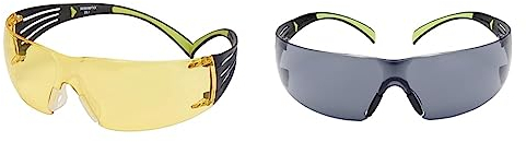 3M SF403AF Schutzbrille SecureFit, Gelb, Rahmen Schwarz/Grün & Schutzbrille SF400 GC1, grau – Komfortable Arbeitsschutzbrille mit Anti-Scratch-Beschichtung – Beidseitige UV
