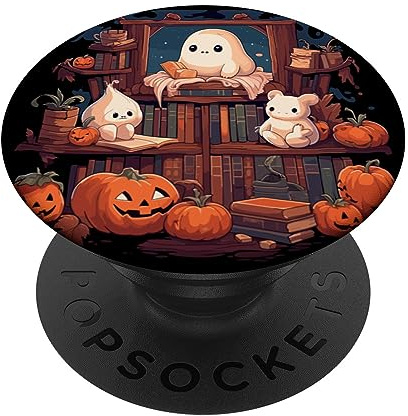 Cute Ghost Reading Books Halloween Librarian Book PopSockets Klebender PopGrip