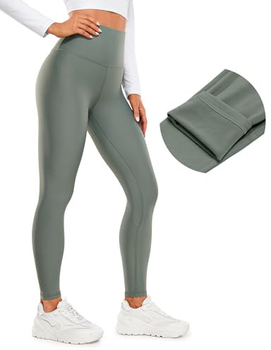 CRZ YOGA Damen Sport Thermo Leggings Winter Warme Sports Yoga Leggins High Waist Fleece Thermal Sportleggins - 71cm Grauer Salbei 38