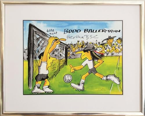 Kunstverlag Christoph Falk Bodo Ballermann-Hertha BSC - Udo Lindenberg Bild - handsignierte Auflage original Grafik im silberfarbenem Rahmen hinter Museumsglas. Likörell. Siebdruck.