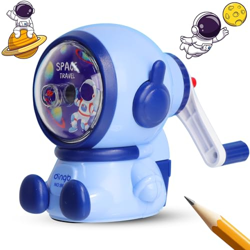 FYSL Astronaut Bleistiftspitzer, Anspitzer mit Kurbel, Manuelle Spitzmaschine mit Auffangbehälter, 3 Positionen einstellbare Dicke Spitzer für Büro Klassenzimmer und Zuhause
