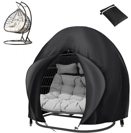 Double Patio Hanging Egg Chair Cover ,2 Seat Heavy Duty Egg Swing Chair Cover ,Resistant with Zipper and Drawstrings,Protector Oxford Fabric, Rip & Wind , Dust Cover,230x200cm, Black