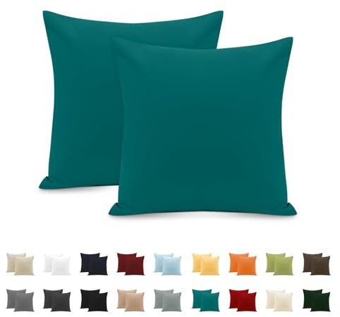 2er Set Kissenbezug 100% Baumwolle 65x65 cm 2 PCS, Superweicher Premium Jersey Kopfkissenbezug, Kissenhülle Türkis