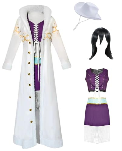 MANMICOS Anime-Nico Robin Cosplay-Kostüm, US-Größe, weißer Umhang mit Hut-Anzug