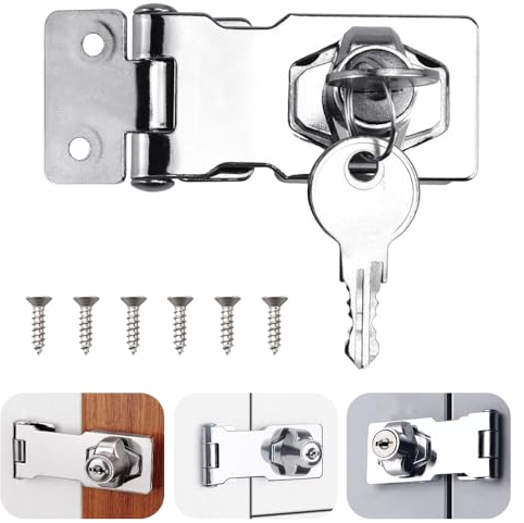 SLTAXAR Cerradura de Armario con Llave 4 Pulgadas, Cerradura Puerta con Candado y Tornillos, Cierre de Hebilla Candado de Aleación de Zinc, Cerradura con Llave de Seguridad para Puerta Armario- Plata