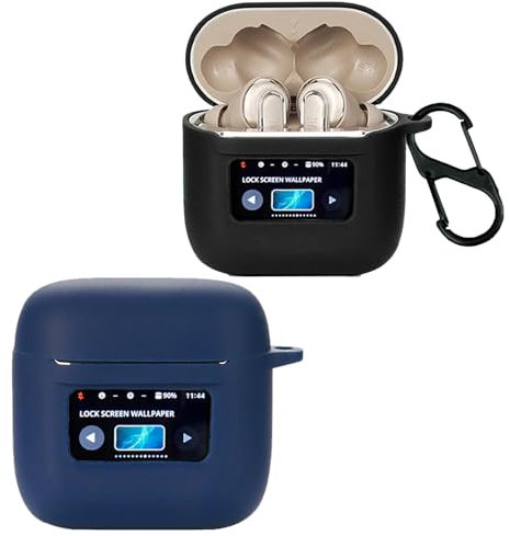 [2 Pack]Case for JBL Tour Pro 2 with Carabiner,Anti-Scratch Premium Soft Silicone Full Protective Case,Shockproof Ultra Slim Headphone Protective Case for JBL Tour Pro 2,(Black+Azure)