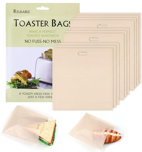 10 Pièces Sacs pour Grille-pain Réutilisables, Sac à Toast Anti-adhésif Lavables Sacs Cuisson pour Grille-Pain Micro-Ondes pour Sandwich Panini Snacks (3 Tailles)