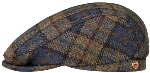 Mayser Frankie Soft Check Shetland Flatcap Schirmmütze Schiebermütze Herren - Made in The EU mit Schirm, Futter Winter Herbst-Winter - 60 cm blau-beige