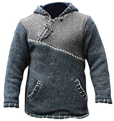 Fleece Lined Pullover with Cross Zip for Men, Hippie Boho Hoodie, Casual Loose Pullover, Mountain Jacket, Men's Hoodie for Autumn-Winter 2024