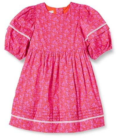 Amazon Essentials Robe Ajustée et Évasée à Manches Bouffantes en Satin de Coton Fille