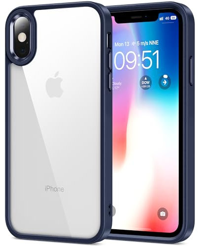HOOMIL Crystal Clear Hülle für iPhone X/iPhone XS, [Anti Gelb] [Militärisch Stoßfest] Handyhülle Durchsichtig Hart Rückseite Schutzhülle - Blau