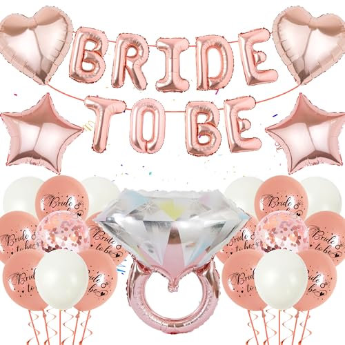 Hen Party Decoration Rose Gold - Bride to Be Banner Balloon, Diamond Ring Heart Star Foil Balloon for Bridal Shower Hen Party Wedding Decorations, Bachelorette Party Decorations