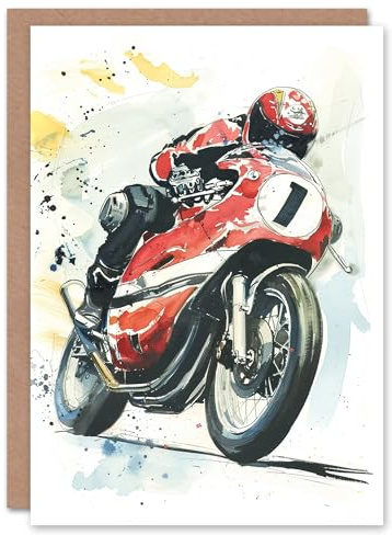 Artery8 Isle Of Man Motorcycle Races Rider Watercolour Blank For Him Or Her Art Birthday Card