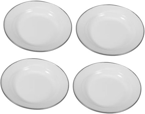 COLLBATH 4piezas Plato Esmaltado De Estilo Chino Para Servir Frutas y Aperitivos Plato Grueso De Color Blanco Para Cocina y Hogar
