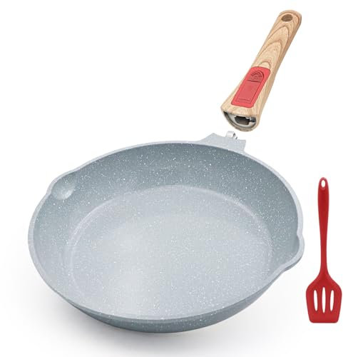 AIKENBBKK Nonstick Ceramic Deep Frying Pan, 28cm Healthy Frying Pan Skillet with Removable Handle, Oven Safe, PFAS PFOA & PTFE Free(Blue)