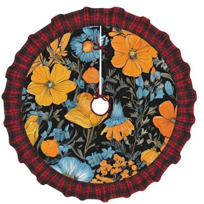 Plaid Weihnachtsbaum Rock Kragen 121,9 cm Xmas Pine Trees Tanne Sterne Weich Bauernhaus Urlaub Dekoration - Hippie Muster
