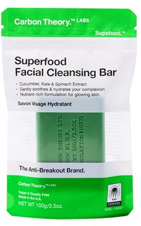 Carbon Theory Superfood Face Cleansing Bar 100g | Cucumber, Kale and Spinach Extract Soap Bar that Gently Cleanses, Hydrates and Boosts Glow for All Skin Types.