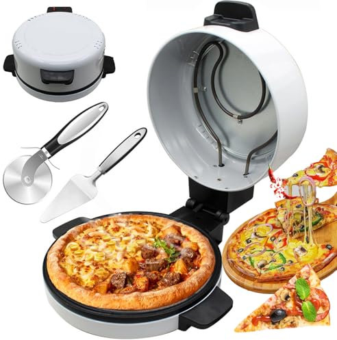2000W Electric Pizza Maker, 12-Inch Indoor Portable Pizza Oven with Double-Sided Heating Elements, Non-stick Coating, Energy Efficient Pizza Machine for Pizzas, Crepe, Pancake and Omelette Maker