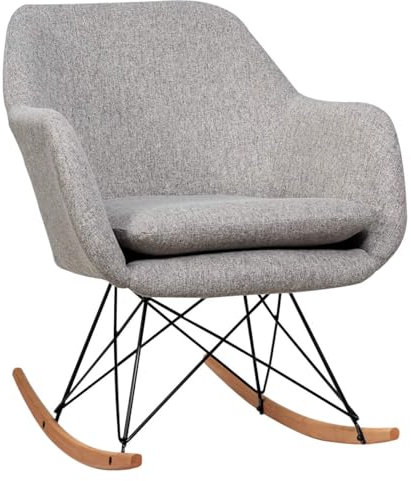 RELAX4LIFE Schaukelstuhl, Schaukelsessel mit Buchenholzkufen & Metallrahmen, Relaxsessel mit abnehmbarem Sitzkissen, belastbar bis 120 kg, Schwingstuhl für Wohnzimmer Schlafzimmer Balkon, Grau