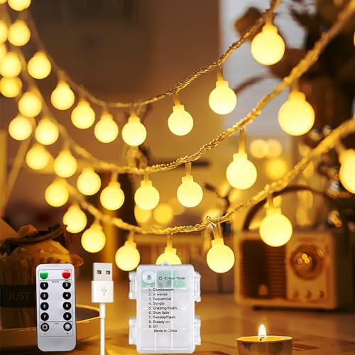 Cadena de luces 3 en 1 con fuente de alimentación, 13 m, 100 LED, batería exterior, USB, 8 modos y función de temporizador, ideal para balcón, iluminación de fiesta, habitación, camping, boda, carpa