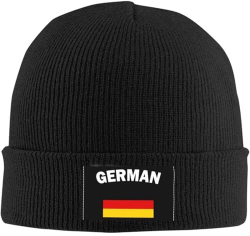 AEIKHAEC Hut Outdoor Warm Strickmütze mit Deutscher Flagge für Männer und Frauen Unisex Tageshut warme Manschette Schädel Kappen schwarz Winter Unisex Geschenk
