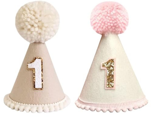 YSJCHEBS 2Pcs Chapeaux D’Anniversaire De Bébé, Couronne De Premier Anniversaire, Couronne De Feutre Mignonne, Chapeau D’Anniversaire Conique, Chapeau De Fête D’Anniversaire De Bébé