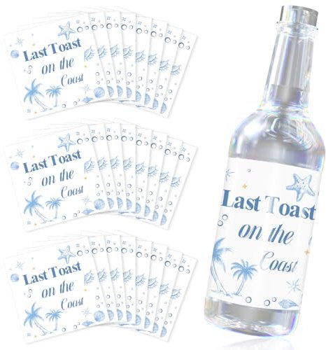 24pcs Wine Bottle Labels Stickers, 2in Last Toast on The Coast Bachelorette Liquor Labels Personalized Small Adhesive Label Decorations for 50ml Water Liquor Bottles Beach Party DIY Supplies