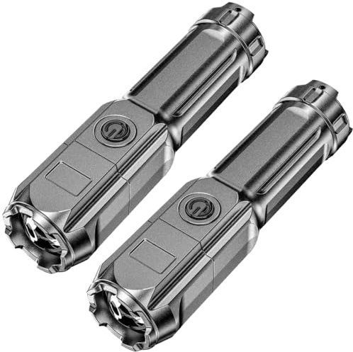 2PCS Flashlights High Lumen Waterproof Long-Range LED Flashlight with Telescopic Zoom 3 Bright Mode Flashlight Long-Lasting Rechargeable Flashlights for Hiking & Camping for Emergencies