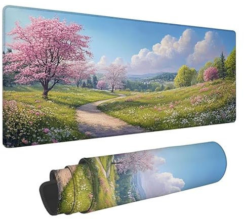 Alfombrilla Ratón paisaje Alfombrilla Ratón XXL Gaming Tapete Escritorio Ordenador 1000x500x3mm Mouse Pad con Bordes Cosidos, Mousepad Impermeable, Antideslizante Tapete Teclado para PC - verde W1-410